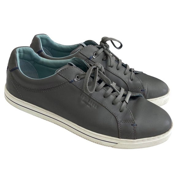 TED BAKER LONDON THAWNE Dark Grey Leather Trainers Sneakers - Picture 1 of 13